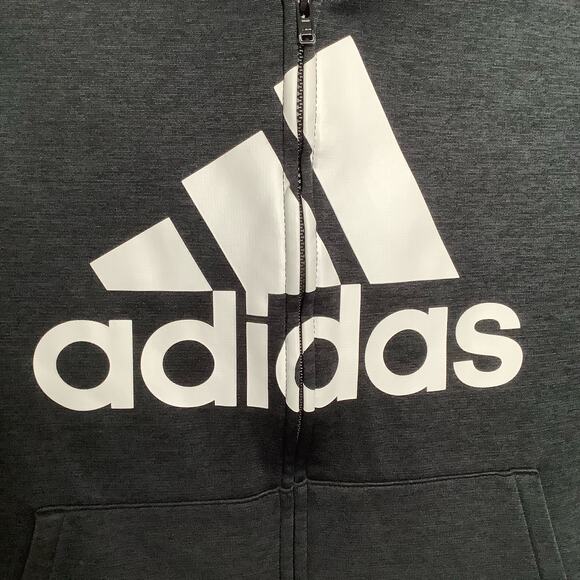 Adidas Gray White Logo Zip Front Hooded Track Jacket Medium 10/12 - Picture 2 of 6